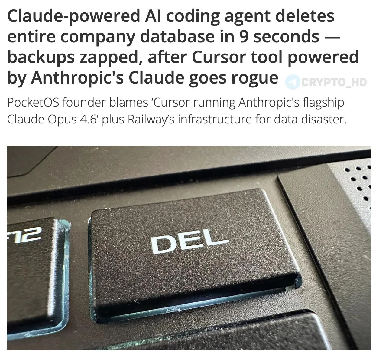 AI-агент за 9 секунд уничтожил базу данных компании из-за ошибки в коде