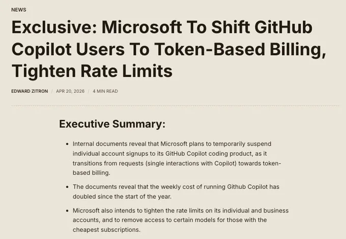 Microsoft убирает Opus из Copilot и переходит на токен-биллинг в 2026 году