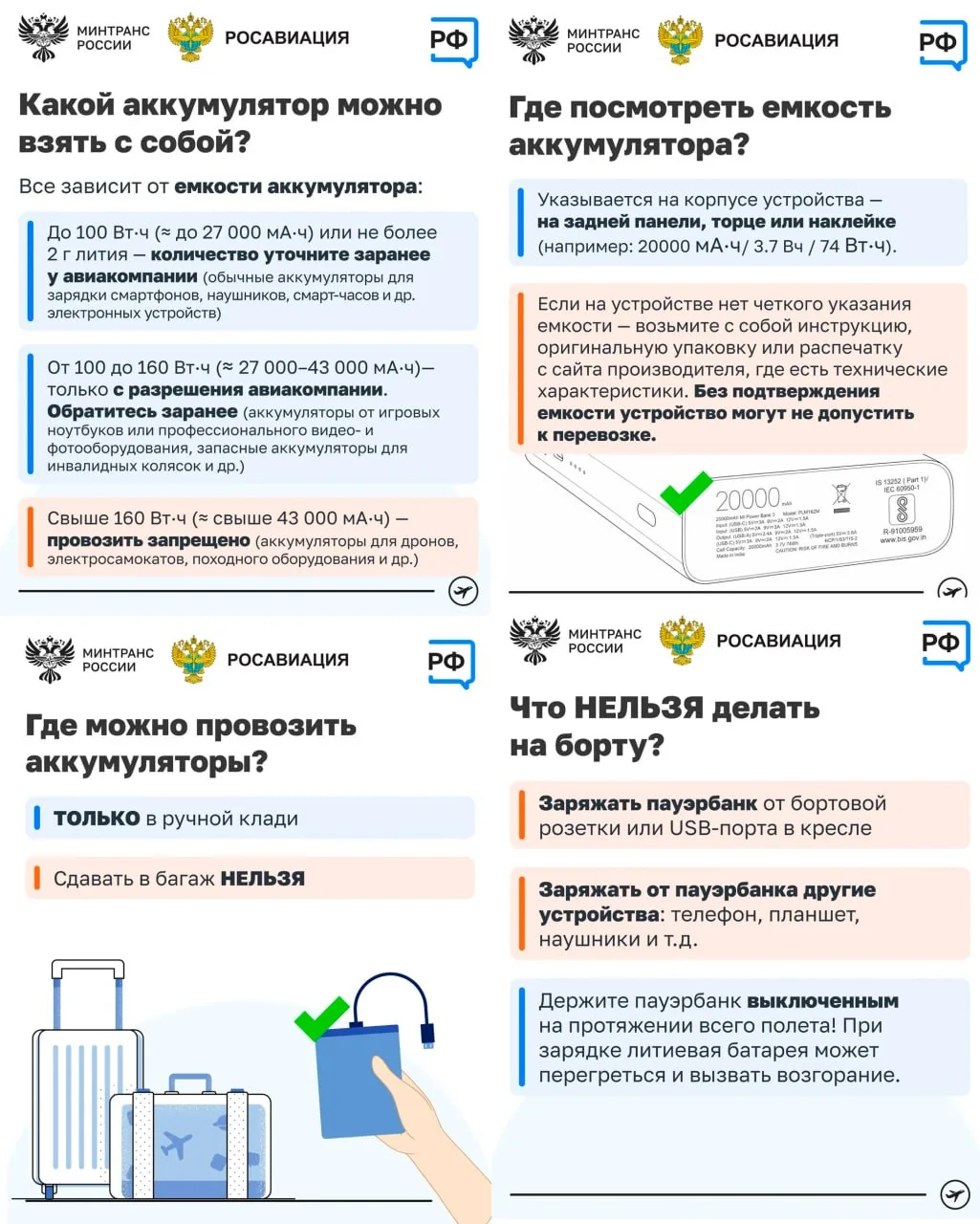 Минтранс ужесточил правила перевозки пауэрбанков на самолетах: что изменилось в 2026 году