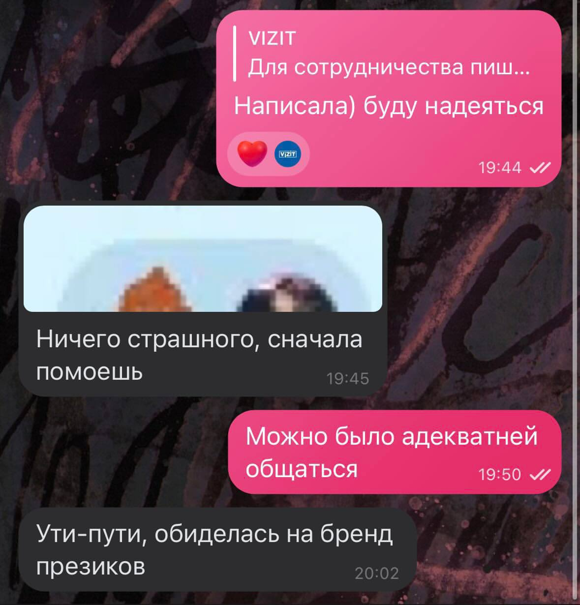 Скриншот переписки, которую пользователи связывают с VIZIT